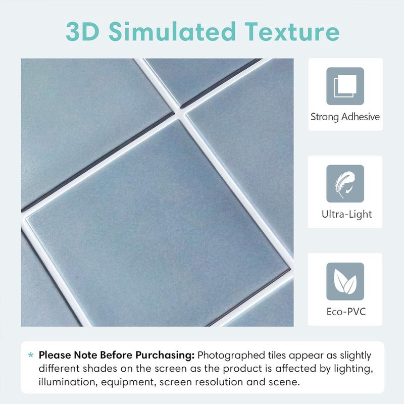Commomy 10 Pcs Matte 3D Peel and Stick Tile 11.8"x11.8" Ultralight PVC Square Peel and Stick Backsplash for Kitchen Stick on Tiles for Bathroom,Living Room,Fireplace,Interior Wall Decor,Blue - Image 4